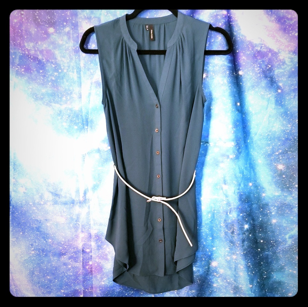Teal Belted Sleeveless Tunic